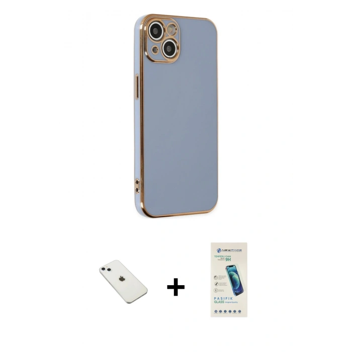 MARSİLYAN™- iPhone 14 Kılıf Yankı Serisi - Şeffaf Pasifik Cam Ekran Koruyucu + Diamond Kamera Lens - SABE