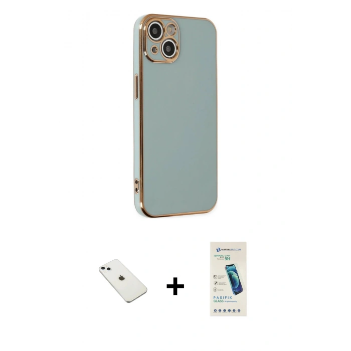 MARSİLYAN™- iPhone 14 Kılıf Yankı Serisi - Şeffaf Pasifik Cam Ekran Koruyucu + Diamond Kamera Lens - SABE