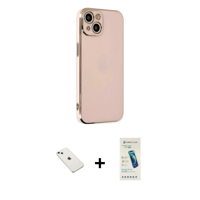 MARSİLYAN™- iPhone 14 Kılıf Yankı Serisi - Şeffaf Pasifik Cam Ekran Koruyucu + Diamond Kamera Lens - SABE
