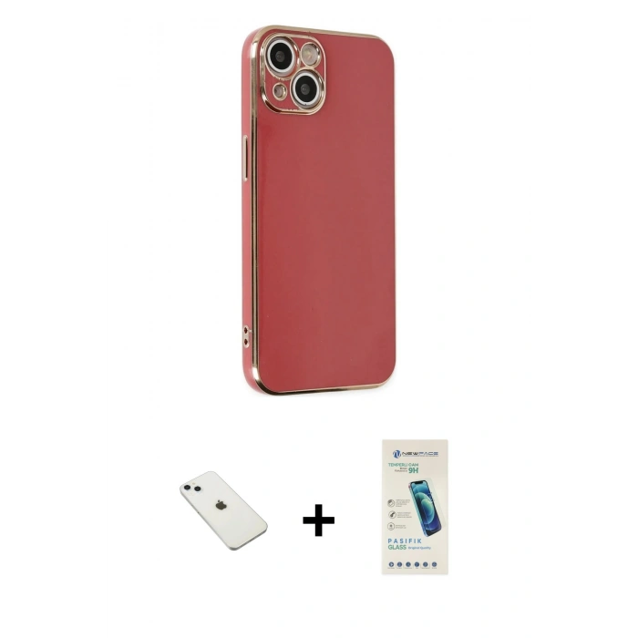 MARSİLYAN™- iPhone 14 Kılıf Yankı Serisi - Şeffaf Pasifik Cam Ekran Koruyucu + Diamond Kamera Lens - SABE