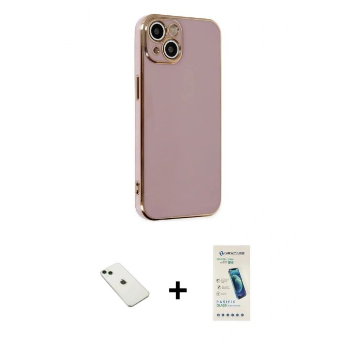 MARSİLYAN™- iPhone 14 Kılıf Yankı Serisi - Şeffaf Pasifik Cam Ekran Koruyucu + Diamond Kamera Lens - YL