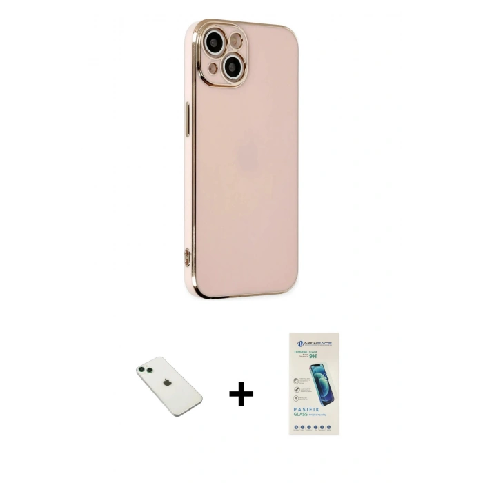 MARSİLYAN™- iPhone 14 Kılıf Yankı Serisi - Şeffaf Pasifik Cam Ekran Koruyucu + Diamond Kamera Lens - YL