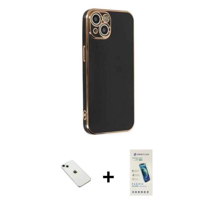 MARSİLYAN™- iPhone 14 Kılıf Yankı Serisi - Şeffaf Pasifik Cam Ekran Koruyucu + Diamond Kamera Lens - YL