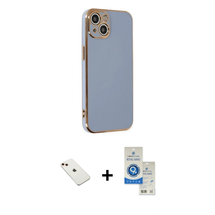 MARSİLYAN™- iPhone 14 Kılıf Yankı Serisi - Şeffaf Royal Nano Ekran Koruyucu + Diamond Kamera Lens - KI