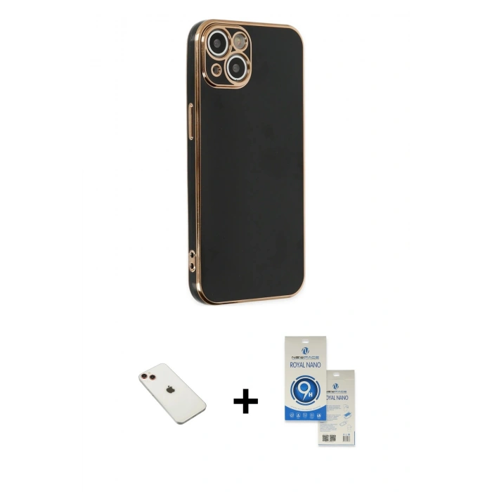 MARSİLYAN™- iPhone 14 Kılıf Yankı Serisi - Şeffaf Royal Nano Ekran Koruyucu + Diamond Kamera Lens - KI