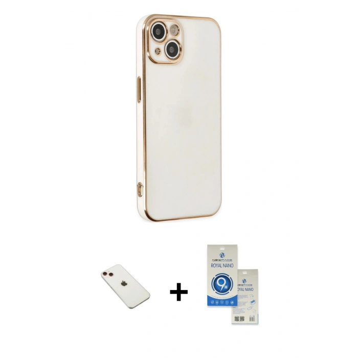 MARSİLYAN™- iPhone 14 Kılıf Yankı Serisi - Şeffaf Royal Nano Ekran Koruyucu + Diamond Kamera Lens - KI