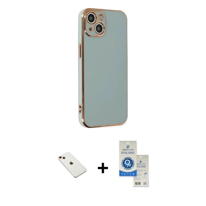 MARSİLYAN™- iPhone 14 Kılıf Yankı Serisi - Şeffaf Royal Nano Ekran Koruyucu + Diamond Kamera Lens - KI