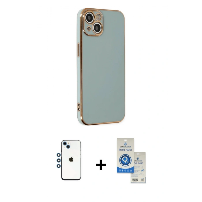 MARSİLYAN™- iPhone 14 Kılıf Yankı Serisi - Şeffaf Royal Nano Ekran Koruyucu + Shine Kamera Lens - MI