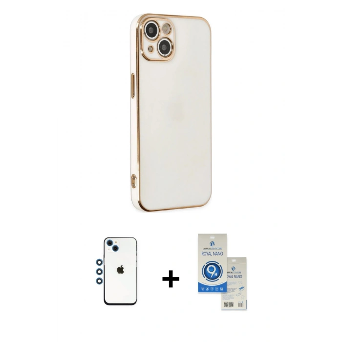 MARSİLYAN™- iPhone 14 Kılıf Yankı Serisi - Şeffaf Royal Nano Ekran Koruyucu + Shine Kamera Lens - MI