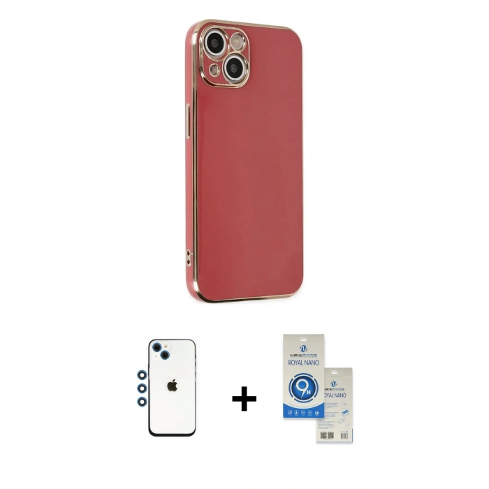 MARSİLYAN™- iPhone 14 Kılıf Yankı Serisi - Şeffaf Royal Nano Ekran Koruyucu + Shine Kamera Lens - MI