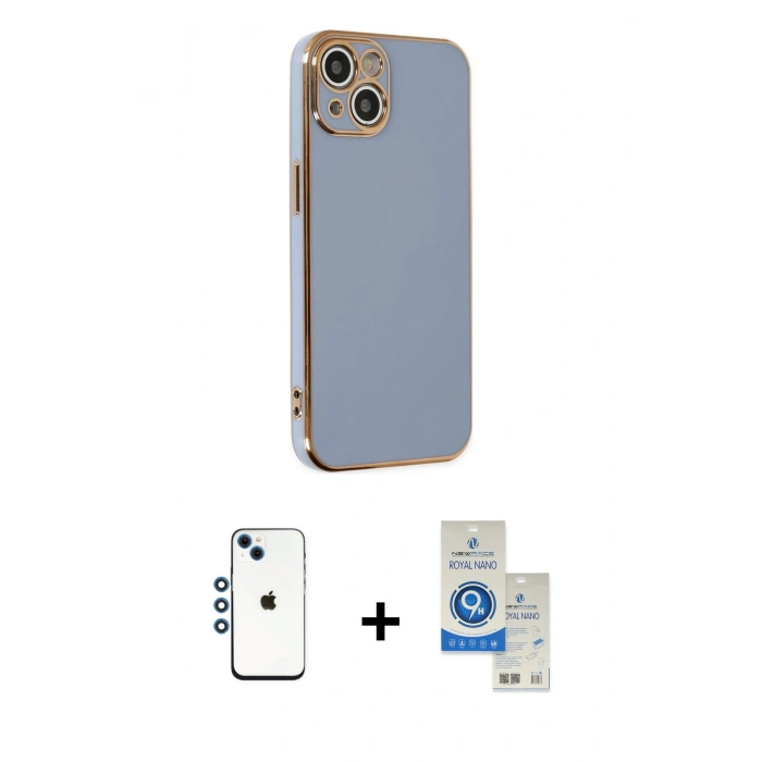 MARSİLYAN™- iPhone 14 Kılıf Yankı Serisi - Şeffaf Royal Nano Ekran Koruyucu + Shine Kamera Lens - MI