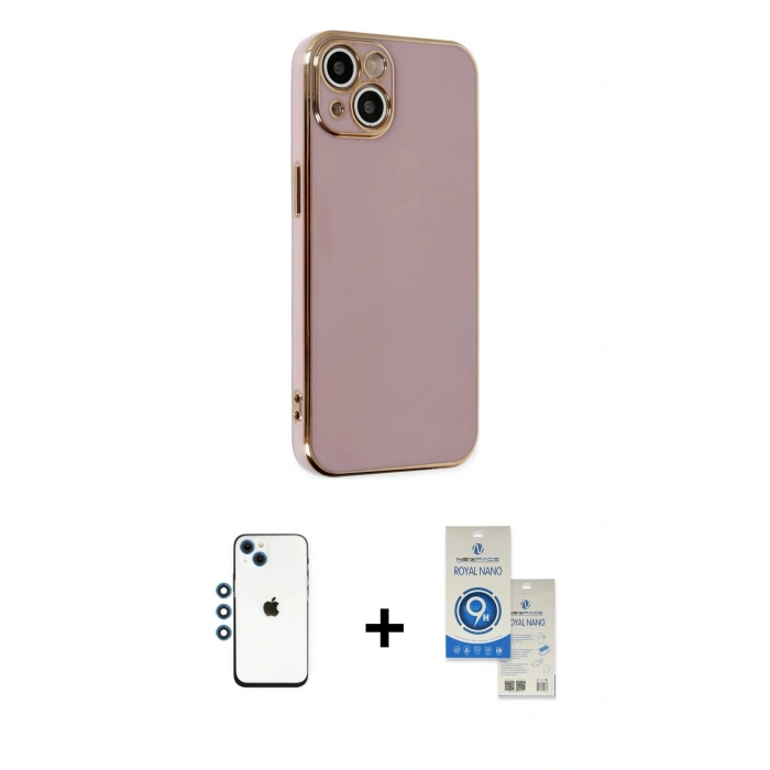 MARSİLYAN™- iPhone 14 Kılıf Yankı Serisi - Şeffaf Royal Nano Ekran Koruyucu + Shine Kamera Lens - MI