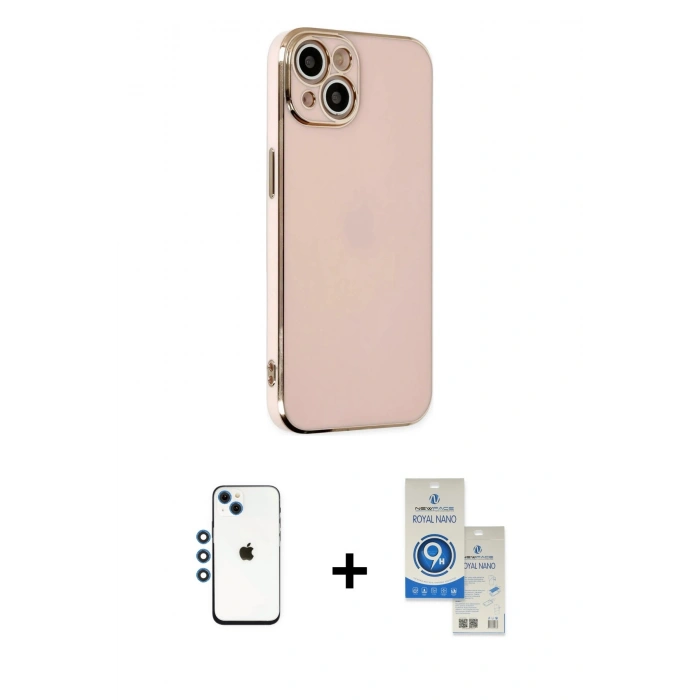MARSİLYAN™- iPhone 14 Kılıf Yankı Serisi - Şeffaf Royal Nano Ekran Koruyucu + Shine Kamera Lens - MI