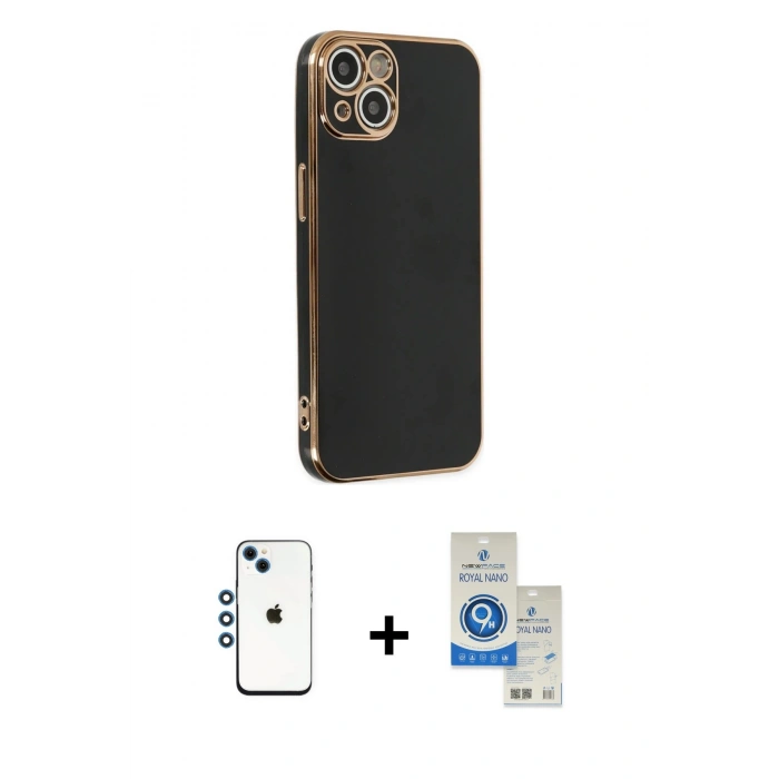 MARSİLYAN™- iPhone 14 Kılıf Yankı Serisi - Şeffaf Royal Nano Ekran Koruyucu + Shine Kamera Lens - MI