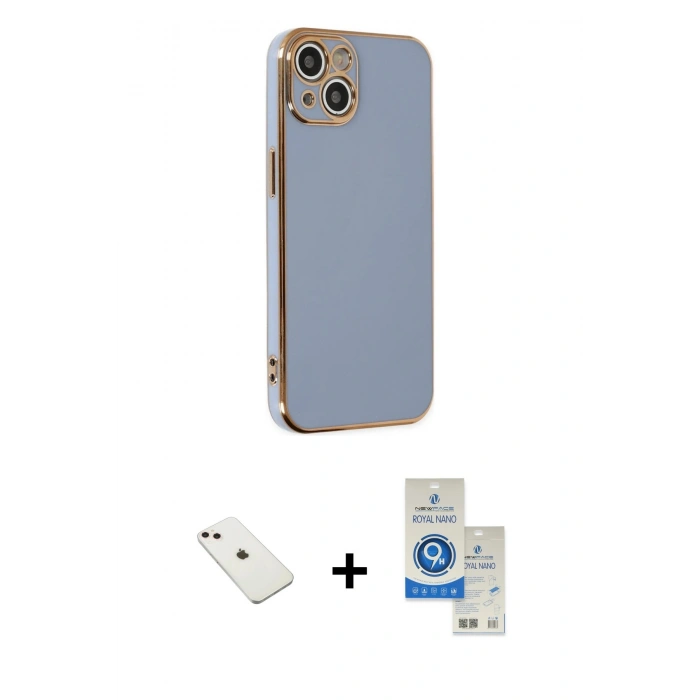 MARSİLYAN™- iPhone 14 Kılıf Yankı Serisi - Şeffaf Royal Nano Ekran Koruyucu + Diamond Kamera Lens - PE