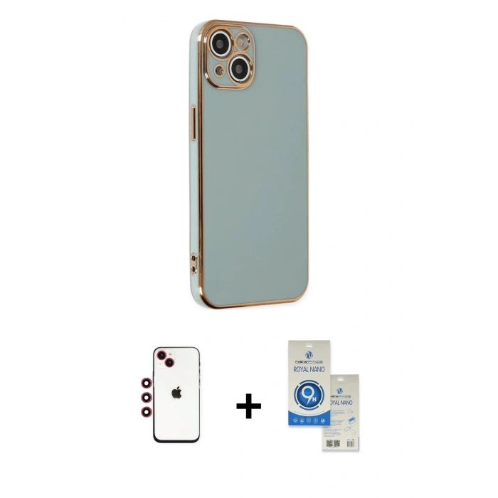 MARSİLYAN™- iPhone 14 Kılıf Yankı Serisi - Şeffaf Royal Nano Ekran Koruyucu + Shine Kamera Lens - KI