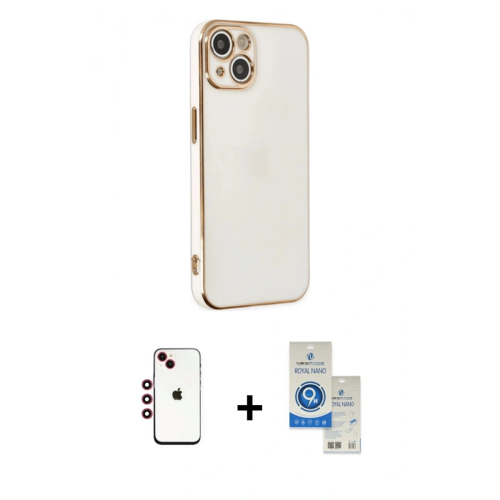 MARSİLYAN™- iPhone 14 Kılıf Yankı Serisi - Şeffaf Royal Nano Ekran Koruyucu + Shine Kamera Lens - KI