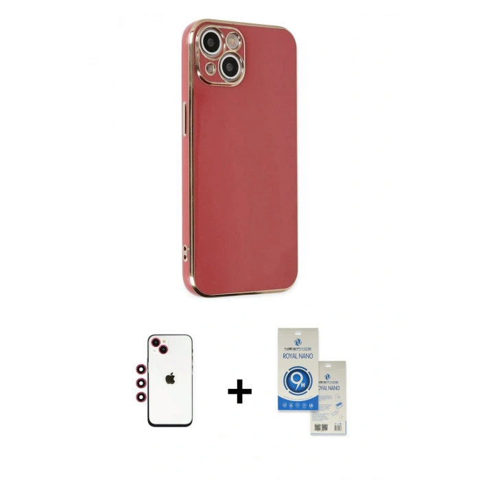 MARSİLYAN™- iPhone 14 Kılıf Yankı Serisi - Şeffaf Royal Nano Ekran Koruyucu + Shine Kamera Lens - KI