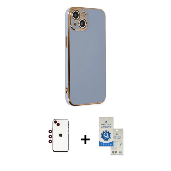 MARSİLYAN™- iPhone 14 Kılıf Yankı Serisi - Şeffaf Royal Nano Ekran Koruyucu + Shine Kamera Lens - KI