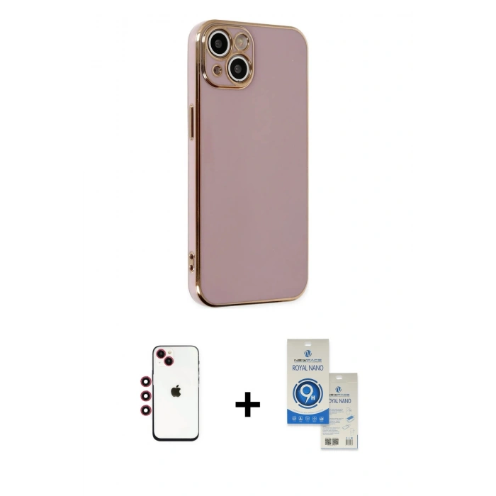 MARSİLYAN™- iPhone 14 Kılıf Yankı Serisi - Şeffaf Royal Nano Ekran Koruyucu + Shine Kamera Lens - KI