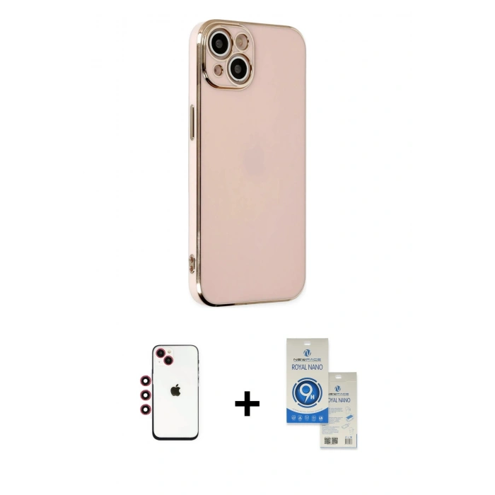 MARSİLYAN™- iPhone 14 Kılıf Yankı Serisi - Şeffaf Royal Nano Ekran Koruyucu + Shine Kamera Lens - KI