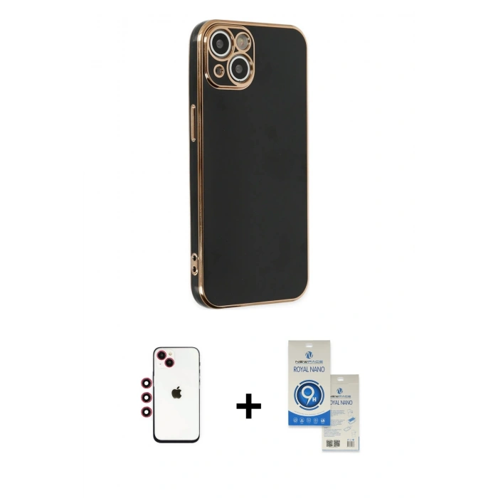 MARSİLYAN™- iPhone 14 Kılıf Yankı Serisi - Şeffaf Royal Nano Ekran Koruyucu + Shine Kamera Lens - KI