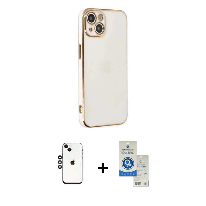 MARSİLYAN™- iPhone 14 Kılıf Yankı Serisi - Şeffaf Royal Nano Ekran Koruyucu + Shine Kamera Lens - SH