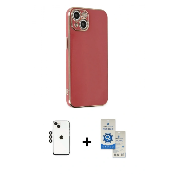 MARSİLYAN™- iPhone 14 Kılıf Yankı Serisi - Şeffaf Royal Nano Ekran Koruyucu + Shine Kamera Lens - SH