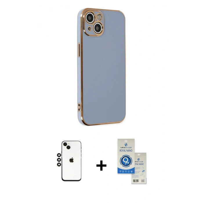MARSİLYAN™- iPhone 14 Kılıf Yankı Serisi - Şeffaf Royal Nano Ekran Koruyucu + Shine Kamera Lens - SH