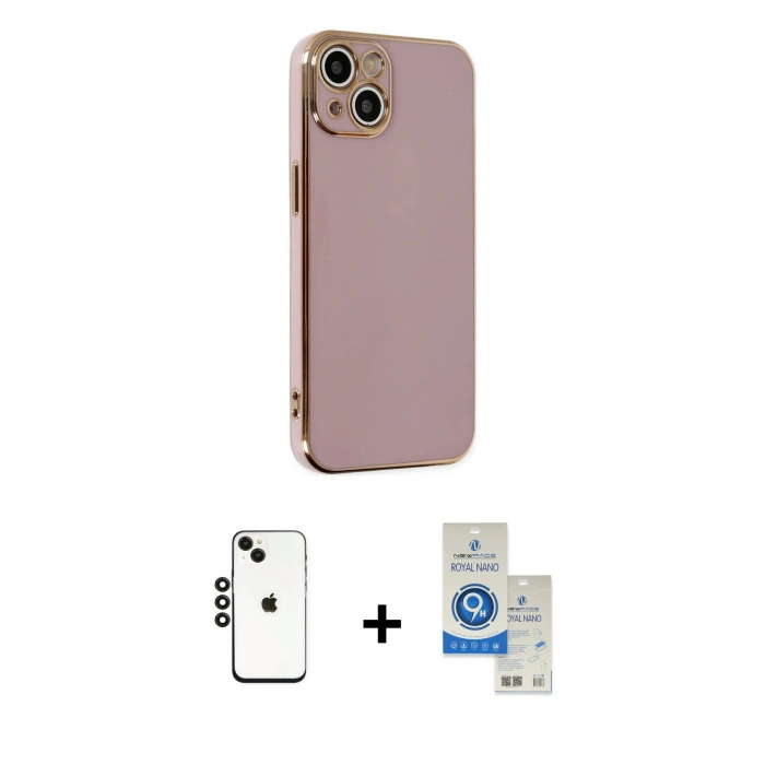 MARSİLYAN™- iPhone 14 Kılıf Yankı Serisi - Şeffaf Royal Nano Ekran Koruyucu + Shine Kamera Lens - SH