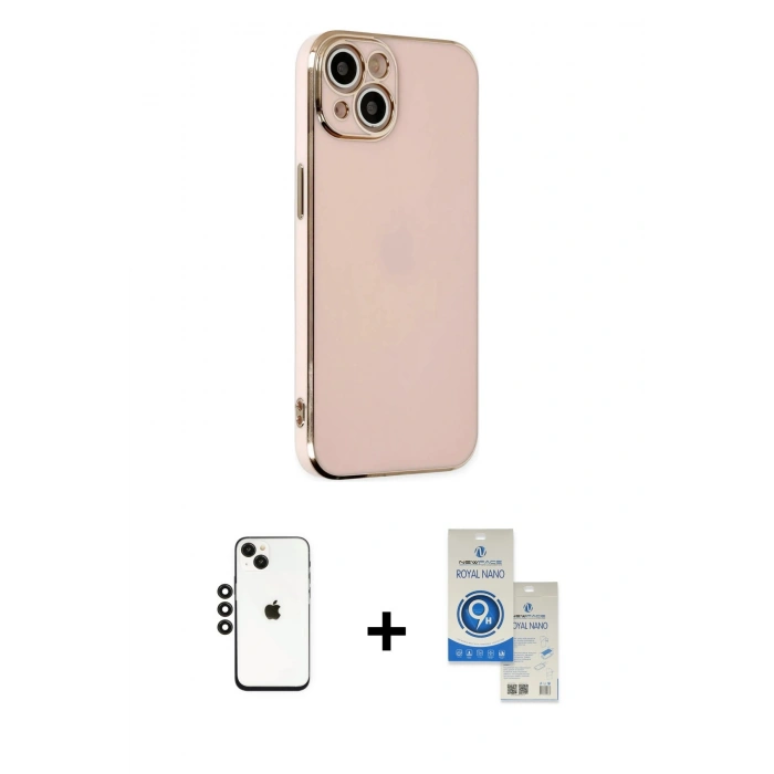 MARSİLYAN™- iPhone 14 Kılıf Yankı Serisi - Şeffaf Royal Nano Ekran Koruyucu + Shine Kamera Lens - SH