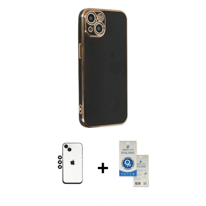 MARSİLYAN™- iPhone 14 Kılıf Yankı Serisi - Şeffaf Royal Nano Ekran Koruyucu + Shine Kamera Lens - SH