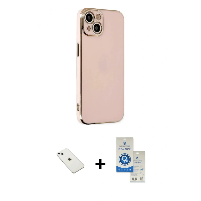 MARSİLYAN™- iPhone 14 Kılıf Yankı Serisi - Şeffaf Royal Nano Ekran Koruyucu + Diamond Kamera Lens - SABE