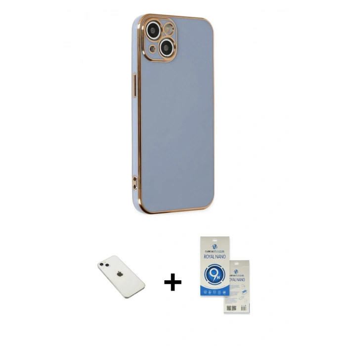 MARSİLYAN™- iPhone 14 Kılıf Yankı Serisi - Şeffaf Royal Nano Ekran Koruyucu + Diamond Kamera Lens - SABE