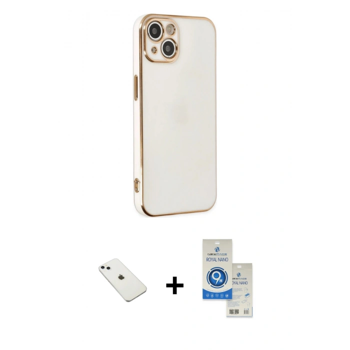 MARSİLYAN™- iPhone 14 Kılıf Yankı Serisi - Şeffaf Royal Nano Ekran Koruyucu + Diamond Kamera Lens - SABE