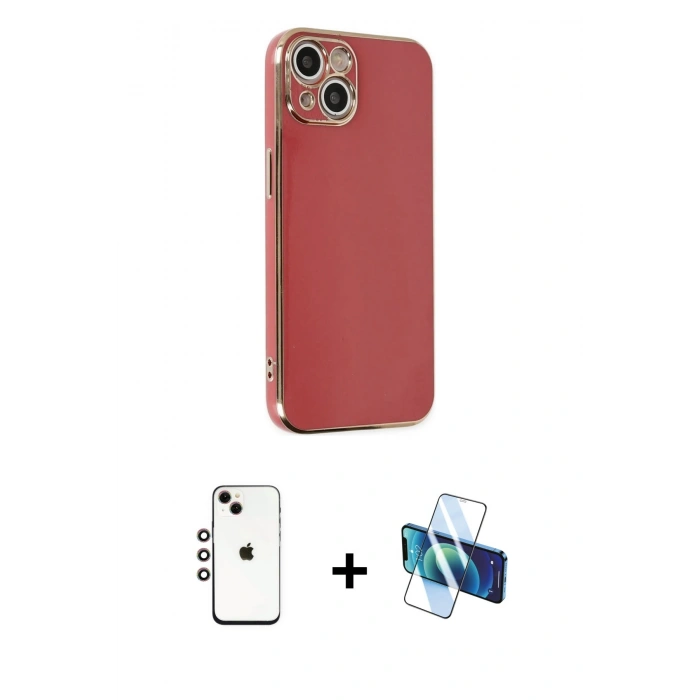 MARSİLYAN™- iPhone 14 Kılıf Yankı Serisi - Siyah 3D Antistatik Cam Ekran Koruyucu + Shine Kamera Lens - GI