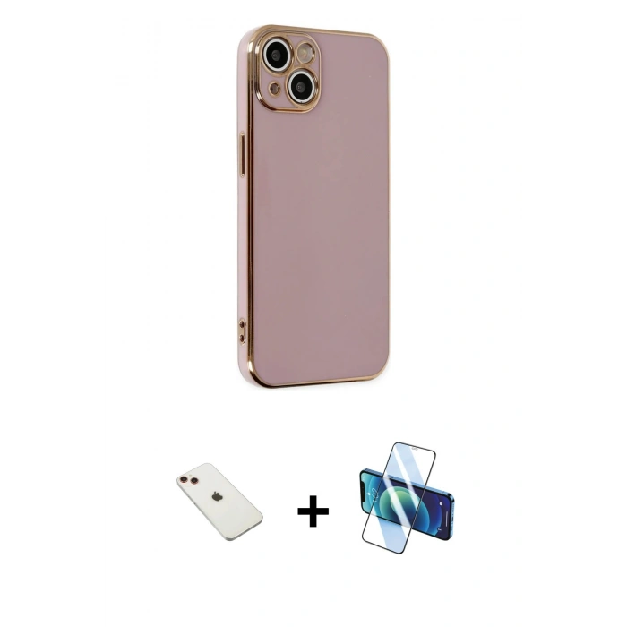 MARSİLYAN™- iPhone 14 Kılıf Yankı Serisi - Siyah 3D Antistatik Cam Ekran Koruyucu + Diamond Kamera Lens - KI