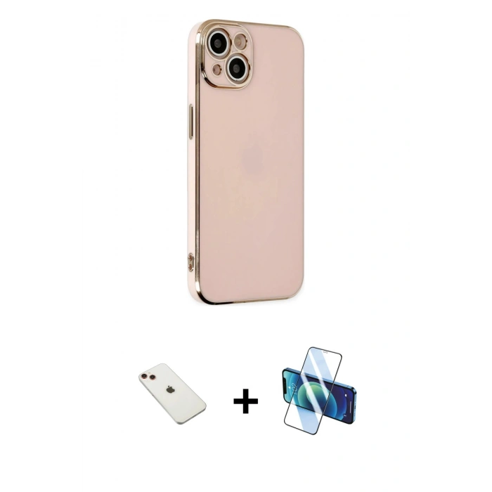 MARSİLYAN™- iPhone 14 Kılıf Yankı Serisi - Siyah 3D Antistatik Cam Ekran Koruyucu + Diamond Kamera Lens - KI