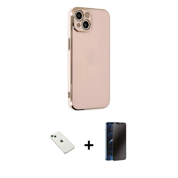 MARSİLYAN™- iPhone 14 Kılıf Yankı Serisi - Siyah 3D Antistatik Hayalet Cam Ekran Koruyucu + Diamond Kamera Lens - YL