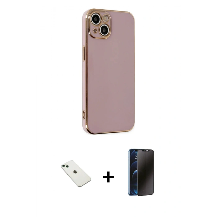 MARSİLYAN™- iPhone 14 Kılıf Yankı Serisi - Siyah 3D Antistatik Hayalet Cam Ekran Koruyucu + Diamond Kamera Lens - YL