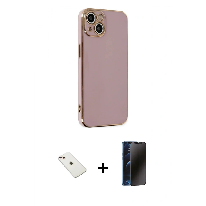 MARSİLYAN™- iPhone 14 Kılıf Yankı Serisi - Siyah 3D Antistatik Hayalet Cam Ekran Koruyucu + Diamond Kamera Lens - PE