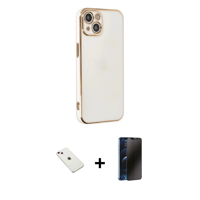 MARSİLYAN™- iPhone 14 Kılıf Yankı Serisi - Siyah 3D Antistatik Hayalet Cam Ekran Koruyucu + Diamond Kamera Lens - PE
