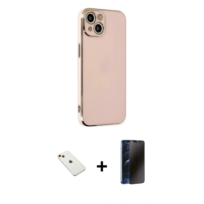 MARSİLYAN™- iPhone 14 Kılıf Yankı Serisi - Siyah 3D Antistatik Hayalet Cam Ekran Koruyucu + Diamond Kamera Lens - KI