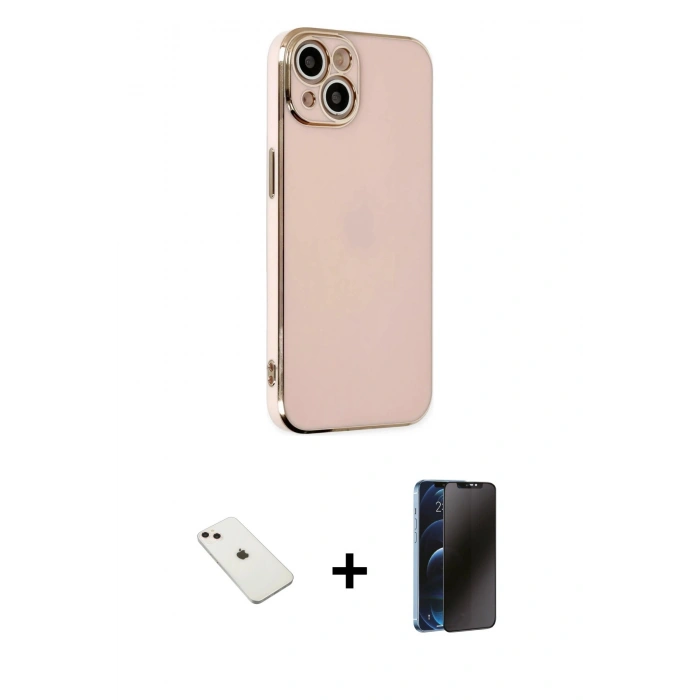 MARSİLYAN™- iPhone 14 Kılıf Yankı Serisi - Siyah 3D Antistatik Hayalet Cam Ekran Koruyucu + Diamond Kamera Lens - PE