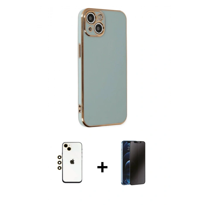 MARSİLYAN™- iPhone 14 Kılıf Yankı Serisi - Siyah 3D Antistatik Hayalet Cam Ekran Koruyucu + Shine Kamera Lens - GD