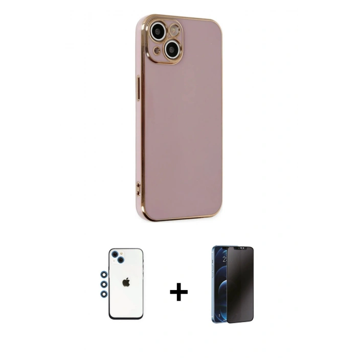 MARSİLYAN™- iPhone 14 Kılıf Yankı Serisi - Siyah 3D Antistatik Hayalet Cam Ekran Koruyucu + Shine Kamera Lens - MI
