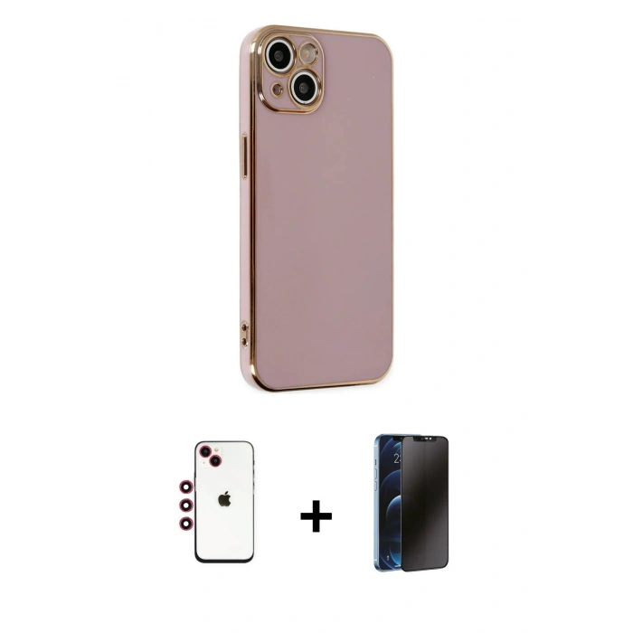 MARSİLYAN™- iPhone 14 Kılıf Yankı Serisi - Siyah 3D Antistatik Hayalet Cam Ekran Koruyucu + Shine Kamera Lens - KI