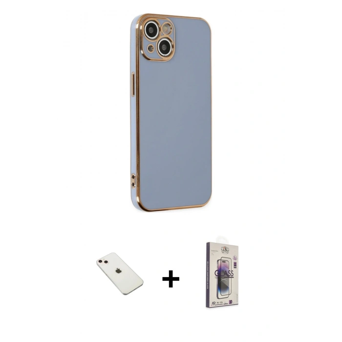 MARSİLYAN™- iPhone 14 Kılıf Yankı Serisi - Siyah Bilvis 3D Cam Ekran Koruyucu + Diamond Kamera Lens - PE