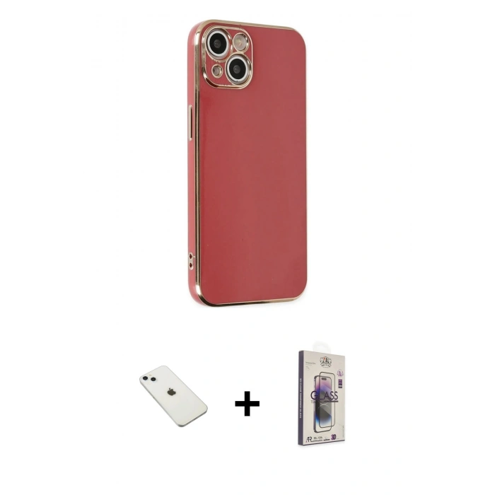 MARSİLYAN™- iPhone 14 Kılıf Yankı Serisi - Siyah Bilvis 3D Cam Ekran Koruyucu + Diamond Kamera Lens - SABE
