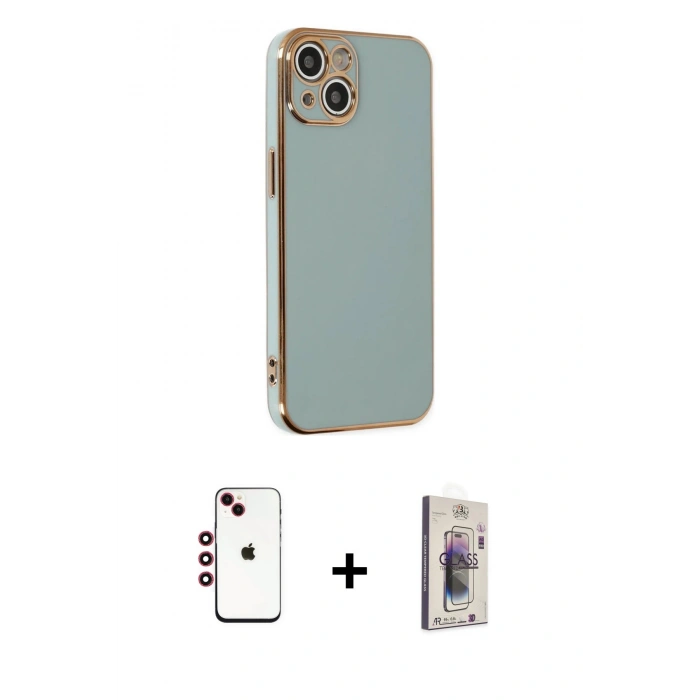 MARSİLYAN™- iPhone 14 Kılıf Yankı Serisi - Siyah Bilvis 3D Cam Ekran Koruyucu + Shine Kamera Lens - KI